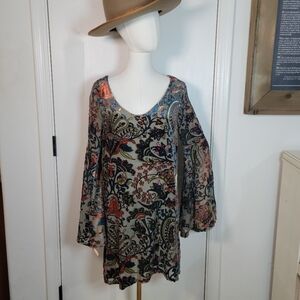 Altar'd State Paisley Elegant Green Bell Sleeve Velvet Dress Size Medium